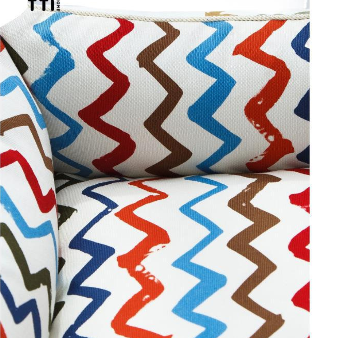 Sofa Dog Bed – Washable, Anti-Chew, Ultra Soft & Detachable Colorful zigzag patterned cushions on a white background