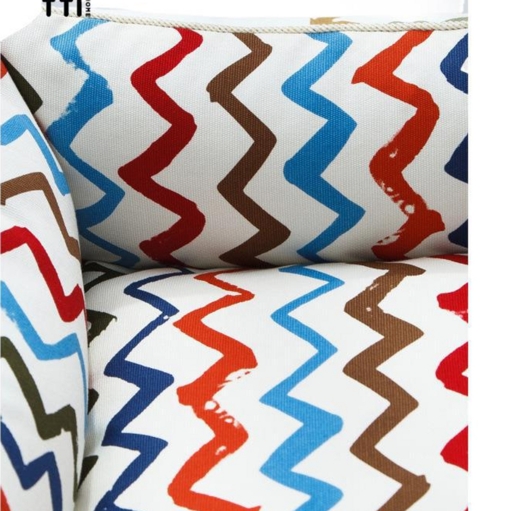  Sofa Dog Bed – Washable, Anti-Chew, Ultra Soft & Detachable Colorful zigzag patterned cushions on a white background