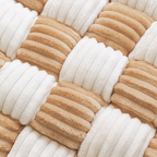Fluffy Fuzzy Calming Dog Bed Sofa Protector Pet Mat Close-up of a woven rug with beige and white ribbed patterns.