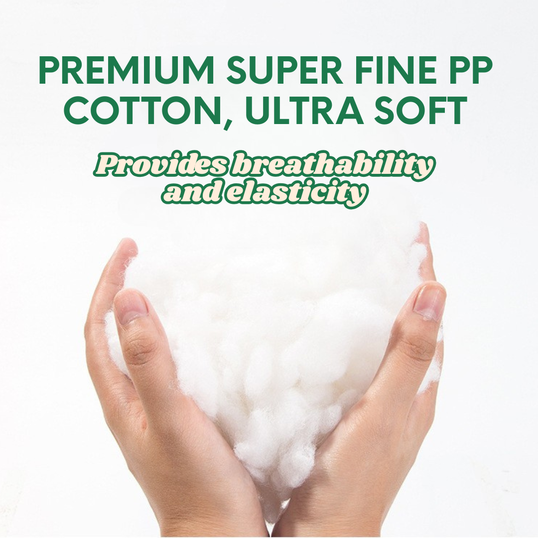 Sofa Dog Bed – Washable, Anti-Chew, Ultra Soft & Detachable Hands holding premium super fine PP cotton with text on a white background