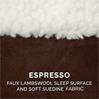 Calming Ultimate Anti-Anxiety Dog Bed Close-up of espresso-colored faux lambswool sleep surface with white fur on top