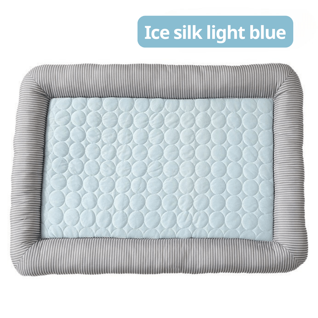 Cooling Dog Bed Cooling Dog Bed Pet Cool Mat - All SeasonsBed DogLight blue quilted mat with gray border on a white backgroundJoypup