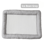 Cooling Dog Bed Gray quilted baby crib mattress on a white background with 'Ice Bean Gray' label.