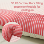  Cooling Dog Bed Red and white striped neck pillow on a beige surface with text about 3D PP Cotton.