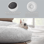 Soft Donut Cuddler Pet Bed - Ultimate Anti-AnxietyDog lying on a raised pet bed with features highlighted.Joypup