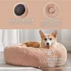 Soft Donut Cuddler Pet Bed - Ultimate Anti-AnxietyDog bed with features highlighted on a beige backgroundJoypup